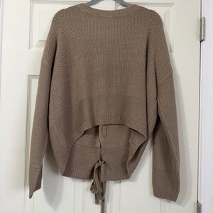 Ambiance Taupe Back-Tie Crewneck Sweater